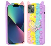 Asgens Fidget Pop Case for iPhone 14 Pro Max, Cute Cartoon Lucky Cat Quicksand Bling Stars Push Bubbles Shockproof Silicone Soft Phone Case for Apple iPhone 14 Pro Max 7.6 inch