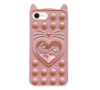 Asgens Fidget Pop Case for iPhone 6/6S/7/8/SE 2020, Cartoon Lucky Pink Cat Quicksand Bling Stars Push Bubbles Shockproof Silicone Soft Phone Case for Apple iPhone 6/6S/7/8/SE 2020 4.7 inch