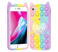 Asgens Fidget Pop Case for iPhone 6/6S/7/8/SE 2020, Cute Cartoon Lucky Cat Quicksand Bling Stars Push Bubbles Shockproof Silicone Soft Phone Case for Apple iPhone 6/6S/7/8/SE 2020 4.7 inch