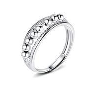ASGIFT 925 Sterling Silver Anti Anxiety Ring for Women Adjustable Fidget Rings with Spinner Beads Dainty Stress Relieving Ring Jewelry for Daughter, Adjustable (Size 6-10), Silver