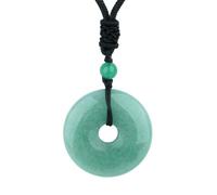 ASGIFT Lucky Coin Crystal Necklace 30mm Round Donut Natural Quartz Protection Pendant with Adjustable Rope Reiki Healing Crystal Stone Spiritual Necklaces for Men Women, 1.18 inches, Natural Green