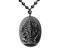 ASGIFT Obsidian Lucky Necklace Power Stone Amulet Protection Pendant with Adjustable Bead Chain Healing Crystal Spiritual Gift, Black Obsidian, Obsidian