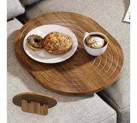 Asgolion Couch Tray Insert For Middle, 15.75"x12.6" Wood Sofa Tray, Oval Tray Table For Armless Couch/Sectional, Folding Tray For Drink Snacks Phone Remote Holder, Walnut
