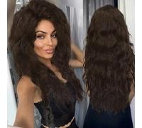 Ash Blonde Wig Synthetic Long Curly Hair Wigs for Women Fluffy Hairstyle Wave Ombre Wig Costume Carnival Party Regular Curly Wig-Brown-26inches