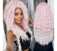 Ash Blonde Wig Synthetic Long Curly Hair Wigs for Women Fluffy Hairstyle Wave Ombre Wig Costume Carnival Party Regular Curly Wig-Ombre Pink-26inches