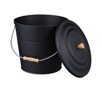 Relaxdays Ash Bucket with Lid, 12l, Charcoal Bin with Handle, Round, Fireplace/Stove/Barbecue, HWD: 32x35.5x33 cm, Black