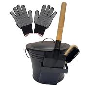 Ash Bucket, Heavy-Duty Steel with Lid, 1 Set, Charcoal Bin, Coal Bucket, Heat-Resistant Shovel & Brush Gloves Included for Fireplace, Wood Stove, Fire Pit