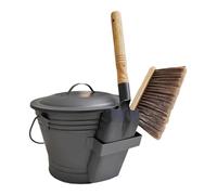 Ash Bucket - Portable Ashtray | Charcoal Ash Tin with Lid, Shovel, Broom, Metal Can Container, Wall Mounted Slag Container Set for Collecting Ember, Fireplace, Patio, Garden