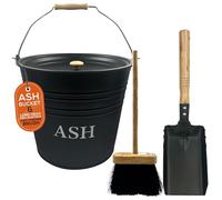 Ash Bucket with Lid Essential Log Burner Accessories Coal Bucket for Safe Ash Storage & Fireplace Maintenance Durable Metal Construction (ASH BUCKET WITH DUSTPAN & BRUSH)