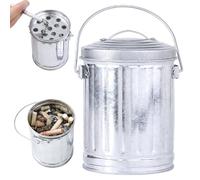 Ash Bucket with Lid, Windproof Metal Ashtray with Handle & Filter Tray Large Capacity Portable Easy to Clean Removable Mini Trash Can Small Waste Basket for Home Office Camping Outdoor.