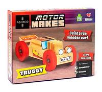 Ash & Co Motor Makes Build a Wooden Car | Woodwork Kit for Kids | Fun Craft kit for Boys and Girls Age 6+ (Truggy/Red)