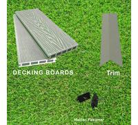 (Ash Grey, 5 Square Metres) Per SQM Composite WPC Decking Boards Embossed Woodgrain Plastic kit incl - 2.2 meter long boards