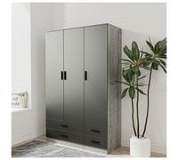 (Ash Grey & Black) 3 Door 4 Drawer Wardrobe Storage Shelf Hanging Bedroom Modern Furniture