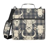 Ash Grey Buffalo Plaids 1.5 Inch 3 Rings Binder Organizer With Shoulder Strap And Handle Multiple Pocket Portfolio, Portfolio Organizer, Suitable For Middle School