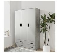 (Ash Grey & Cool Grey) 3 Door 4 Drawer Wardrobe Storage Shelf Hanging Bedroom Modern Furniture