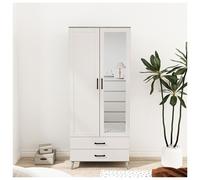 Urbn-Living Urbnliving 180Cm Height Ash Grey Wardrobe With Mirror White 2 Door 2 Drawer Bedroom Clothes Storage Hanging Rail