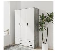 (Ash Grey & White) 3 Door 4 Drawer Wardrobe Storage Shelf Hanging Bedroom Modern Furniture