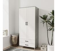 (Ash Grey & White) DEVON 180cm Modern Wardrobe 2 Door 2 Drawer Bedroom Storage with Hanging Rail