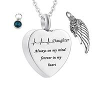 Ash Necklace for Human Ashes, Womens Birthstone Necklace with Heart Electrocardiogram Necklace for Women and Men