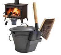 Ash Pail Bucket - Metal Container, Ash Pail With Lid Shovel Broom, Shovel & Brush Fireplace Coal Logs BBQ Storage Holder Firepits Hearth Wood Burning Stoves Fire Pit Wood Burning Stove Bin