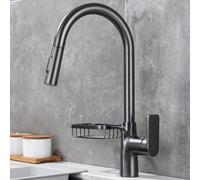 Ash Pull Down Kitchen Faucet Swivel Design Retractable Spout Space Saving Storage Function Modern Style Easy Installation Perfect for Home & Kitchen Use
