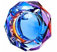 Ash Tray, 4.8-Inch Round Blue Glass Crystal Outdoor Ashtray Easy to Clean