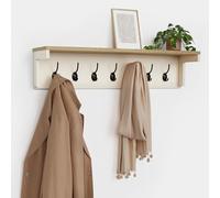 VonHaus Coat Hooks Wall Mounted - Cream Coat Rack with Shelf & 7 Strong Double Hooks - Wall Mounted Jacket Hanger Hallway Organiser with Melamine Wood Effect for Hall & Entryway - Ash Hall