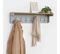 VonHaus Coat Hooks Wall Mounted, Grey Coat Rack with Shelf, Ash Hall | 7 Strong Double Hooks, Wall Mounted Jacket Hanger, Hallway Organiser with Melamine Wood Effect for Hall & Entryway