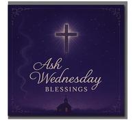 Ash Wednesday Blessings Christian Card - Night Sky Cross and Church Silhouette - Religious Lent Greeting Card for Friends & Family