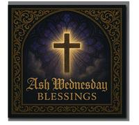 Ash Wednesday Blessings Greeting Card - Radiant Cross and Stained-Glass Window - Elegant Religious Lent Card to Share Faith and Warm Wishes