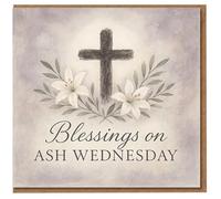 Ash Wednesday Card - Blessings on Ash Wednesday with Cross and White Lilies - Religious Lent Greeting Card for Friends and Family