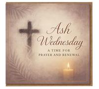 Ash Wednesday Greeting Card - Cross in Ash, Candle and Palm - A Time for Prayer and Renewal - Religious Lent Card