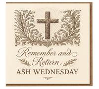 Ash Wednesday Religious Greeting Card - Remember and Return - Ornate Cross and Flourish Design for Start of Lent