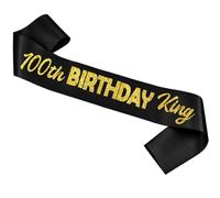 Ashaqshnglee 100th Birthday King Sash Black with Gold Glitter Letter Birthday King Sashes for Men Boy Gifts Decorations Party Supplies