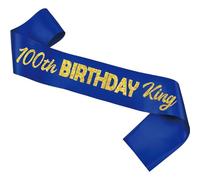 Ashaqshnglee 100th Birthday King Sash Blue with Gold Glitter Letter Birthday King Sashes for Men Boy Gifts Decorations Party Supplies