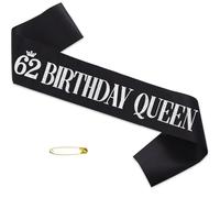 Ashaqshnglee 62 Birthday Queen Sash for Women Black Satin with Silver Foil Letter Happy Birthday Fabulous Party Favors Decorations Supplies Black Silver
