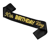 Ashaqshnglee 90th Birthday King Sash Black with Gold Glitter Letter Birthday King Sashes for Men Boy Gifts Decorations Party Supplies