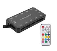 ASHATA 12-Port Integrated Fan Hub, Powering Up to 10 Fans, RGB Fans and LED Strip Controller with Remote Control, 15m RF Wireless Control Colorful Fan Controller