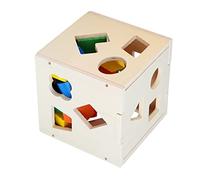 ASHATA 15 Holes Wooden Shape Sorting Toy Building Block Cube Box for Fine Motor Skills Development