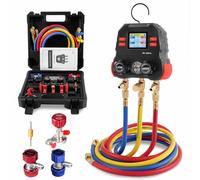 ASHATA 3 Way Digital Manifold Gauge Set HVAC Refrigerant Kit | Backlit LCD Screen, Dual Pressure Measurement, R134A R410A R22 R32 Compatible, Portable Toolbox