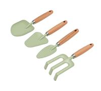 ASHATA 4PCS Garden Shovels Hand Rake with Safe Wooden Handle,7 Inch Gardening Tool Set for Sand Beach Play, Durable Small Metal Shovel for Outdoor Dirt Digging (Green)