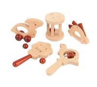 ASHATA 5 Pcs Baby Wooden Rattle Set for Grasping Skills Development, Excellent Beech Wood, Ideal Early Education Tool for Motor Skill Development