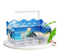 ASHATA Automatic Parakeet Bird Bath with Pump, Large Bird Shower Fountain Bathtub with Filter, Cage Accessory for Pet Birds, African Grey, Cockatiel, Conure, Budgie, Lovebird (Ocean World Bath Tub)