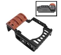ASHATA Camera Cage Rig Camera Cage with Handle for ZV E1, Aluminum Alloy with Side Wood Handle Base Multiple Threaded Holes Cold Shoe Mount (Black)
