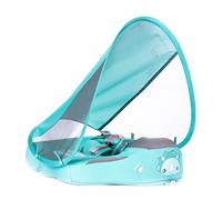 ASHATA Cute Dinosaur Pattern Baby Swimming Float Ring - Non Inflatable Infant Pool Float with Tail, Green Swim Trainer for 3-24 Months Baby, UPF 50+ Canopy for Sun Protection (With Canopy)