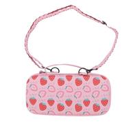 ASHATA Handheld Game Console Case for 2, Portable Travel Carrying EVA Hard Protective Bag with 12 Game Card Slots, Cute Strawberry Pattern Pink (with Strap)