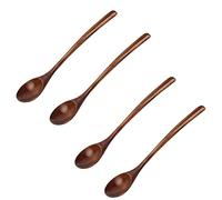 ASHATA Japanese Style Long Handle Large Mouth Wooden Spoon Set 4 Pcs Exquisite Walnut Wood Soup Spoon for Kitchen Serving Tableware Non