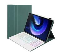 ASHATA Keyboard Case for Mi Pad 6 6 Pro 11 Inch 2023 Tablet, PU Stand Cover with Magnetic Removable Wireless BT Keyboard 7 Color Backlight Support for Android, for IOS (Dark Green)