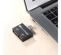 ASHATA Mini USB Hub 2 Port Charger for PC USB Flash Drives, Portable Black White Adapter for Mobile Phone, Computer, 4 * 4 * 1cm ABS (Black)