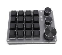 ASHATA Programmable Marco Keyboard, 16 Key Mechanical Gaming Keyboard with Customizable Shortcut Keys 3 Knobs BT 2.4G Wired 3 Modes Red Switch with Aluminum Alloy Knobs for OS X (Black)